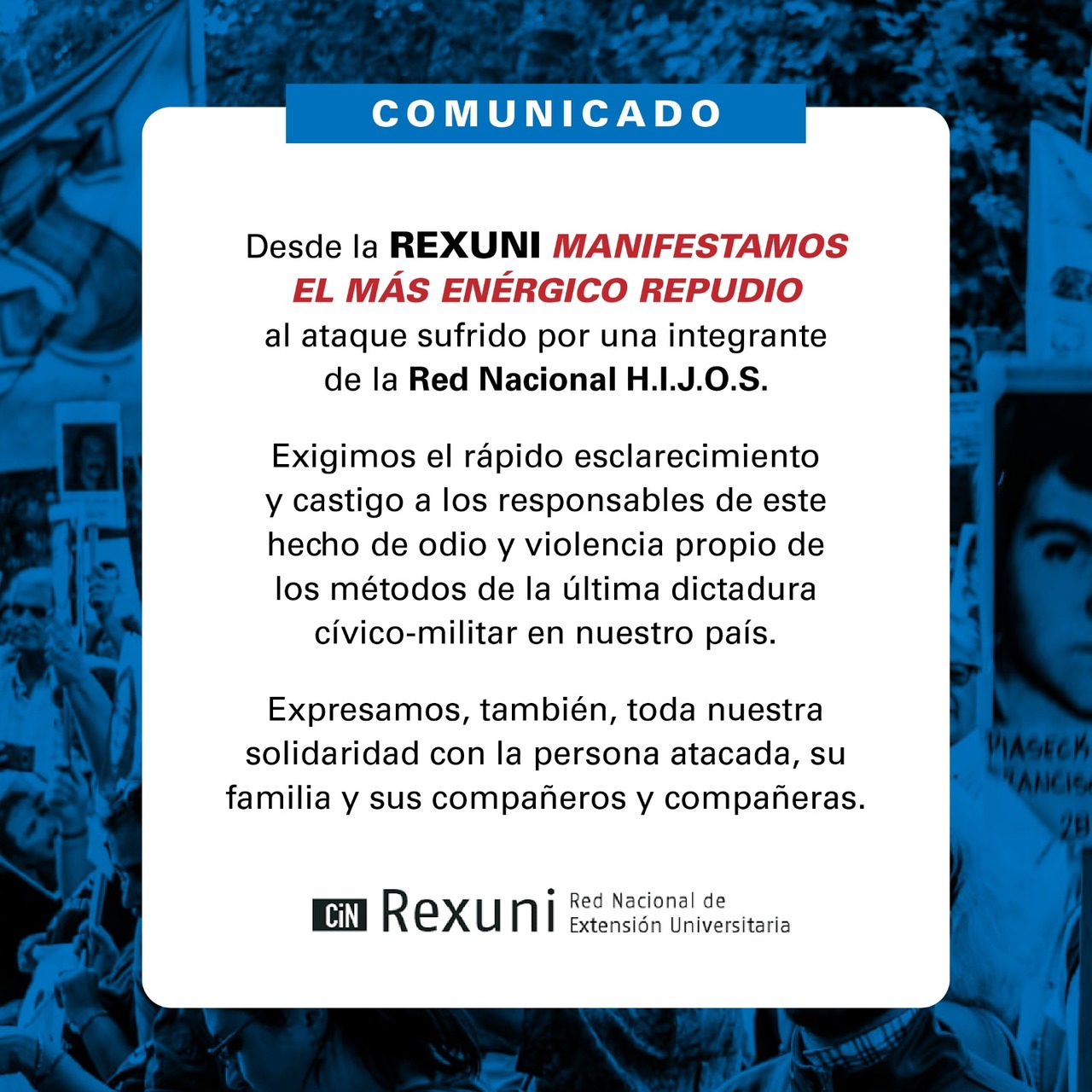 REPUDIO AL ATENTADO POLÍTICO HACIA LA INTEGRANDE DE H.I.J.O.S